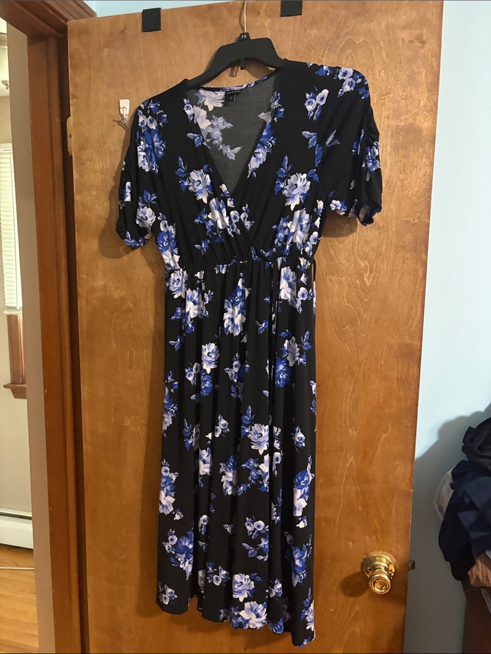 torrid Black Midi Dress with Blue Floral Print